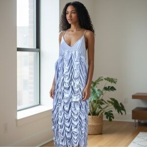 Ester Manas Periwinkle One Size Spaghetti Straps Ruched Stretch Midi Dress OS